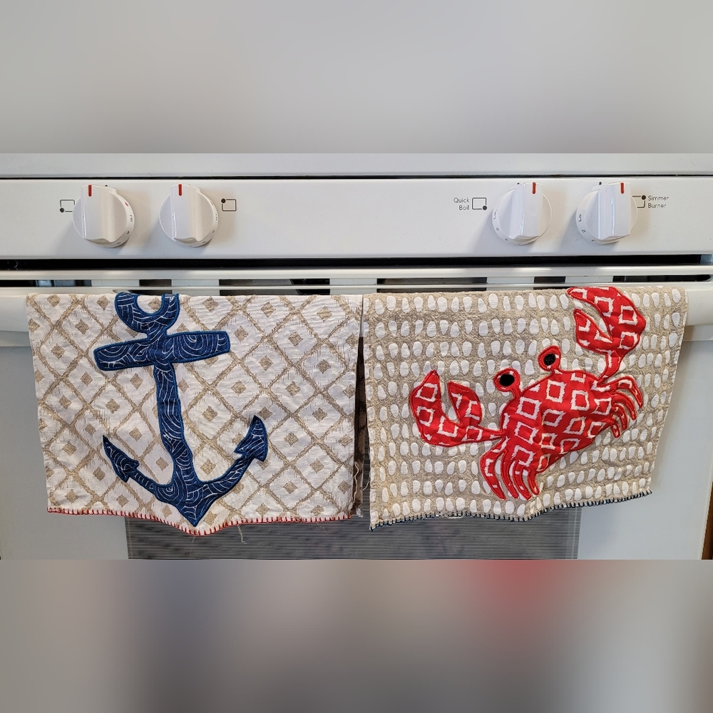 Nautical Anchor and Crab Kitchen Towels